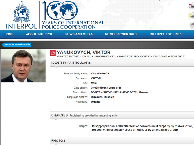 Viktor Yanukoviç beynəlxalq axtarışa verilib