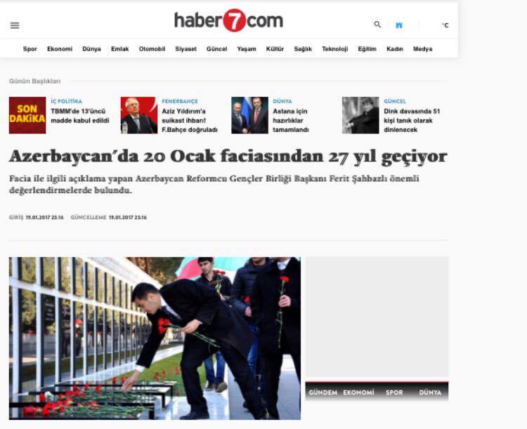 QHT sədrinin 20 yanvarla bağlı açıqlaması Türkiyə mətbuatında