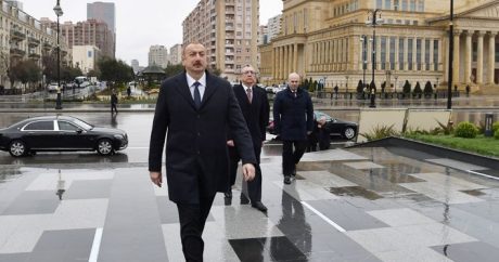 Prezident Şah İsmayıl Xətainin heykəlinin köçürüldüyü yeni salınmış parkda oldu – FOTOLAR