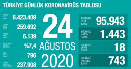 Türkiyədə koronavirusla bağlı son GÖSTƏRİCİLƏR – Yoluxanların sayı 259 mini ötdü