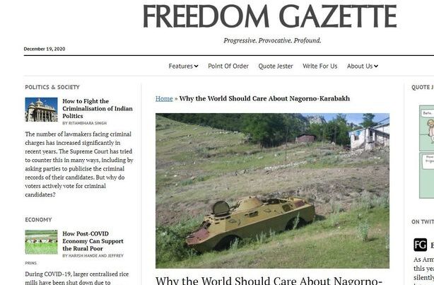 “Freedom Gazette”: “Dünya son erməni təcavüzünə biganə qalmaqla..”