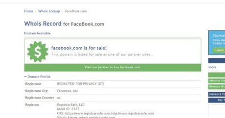 “Facebook.com” domeni satışa çıxarıldı