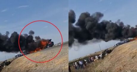 Azərbaycanda DƏHŞƏT – Sürücü yanan avtomobildən son anda xilas oldu – VİDEO
