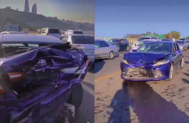 Bakıda üç avtomobil bir-birinə çırpıldı – VİDEO 