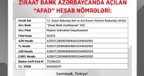 “Ziraat Bank Azərbaycan”da “AFAD”ın rəsmi hesabları açıldı