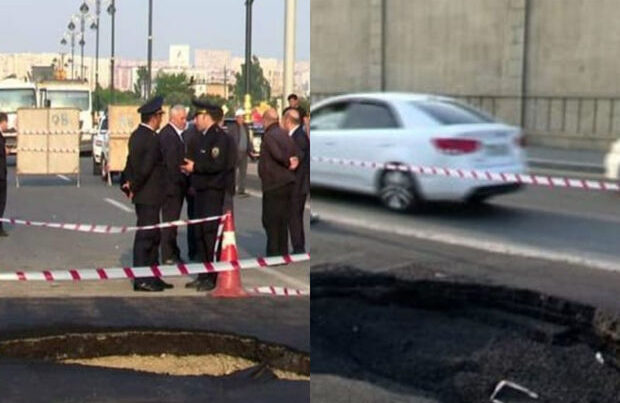 Bakıda yol çökdü: İki gündür uzun tıxac yaranır