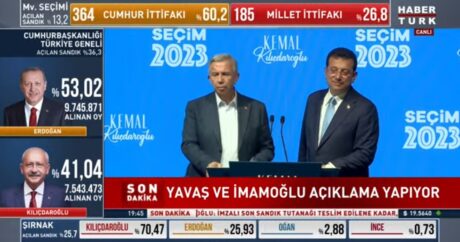 İmamoğlu və Yavaşdan açıqlama: “Bu gecə Kılıçdaroğlunu 13-cü prezident elan edəcəyik”