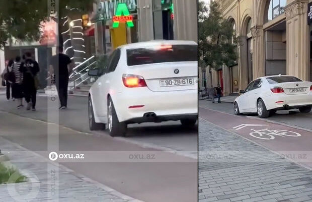 Sürücüdən ÖZBAŞINALIQ: Avtomobilini səkidə idarə etdi – VİDEO