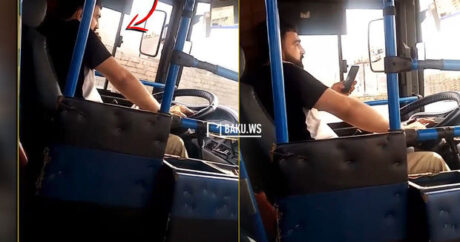 Bakıda sürücü avtobusu telefonla danışa-danışa sürdü – VİDEO