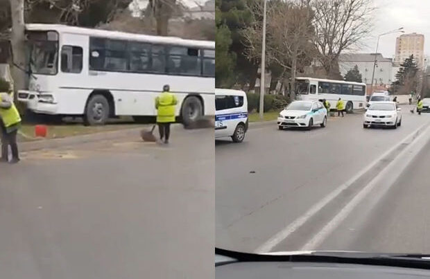 Bakıda sərnişin avtobusu ağaca çırpıldı – VİDEO