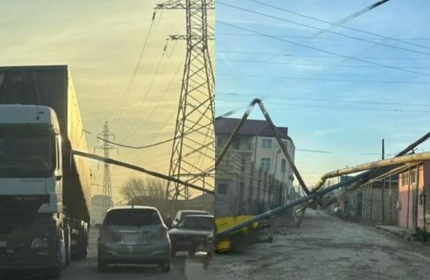 Bakıda yük maşını elektrik, qaz və internet xətlərini qırdı – VİDEO