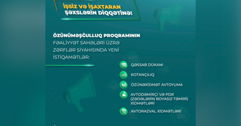 Özünüməşğulluq proqramına beş yeni istiqamət əlavə edildi